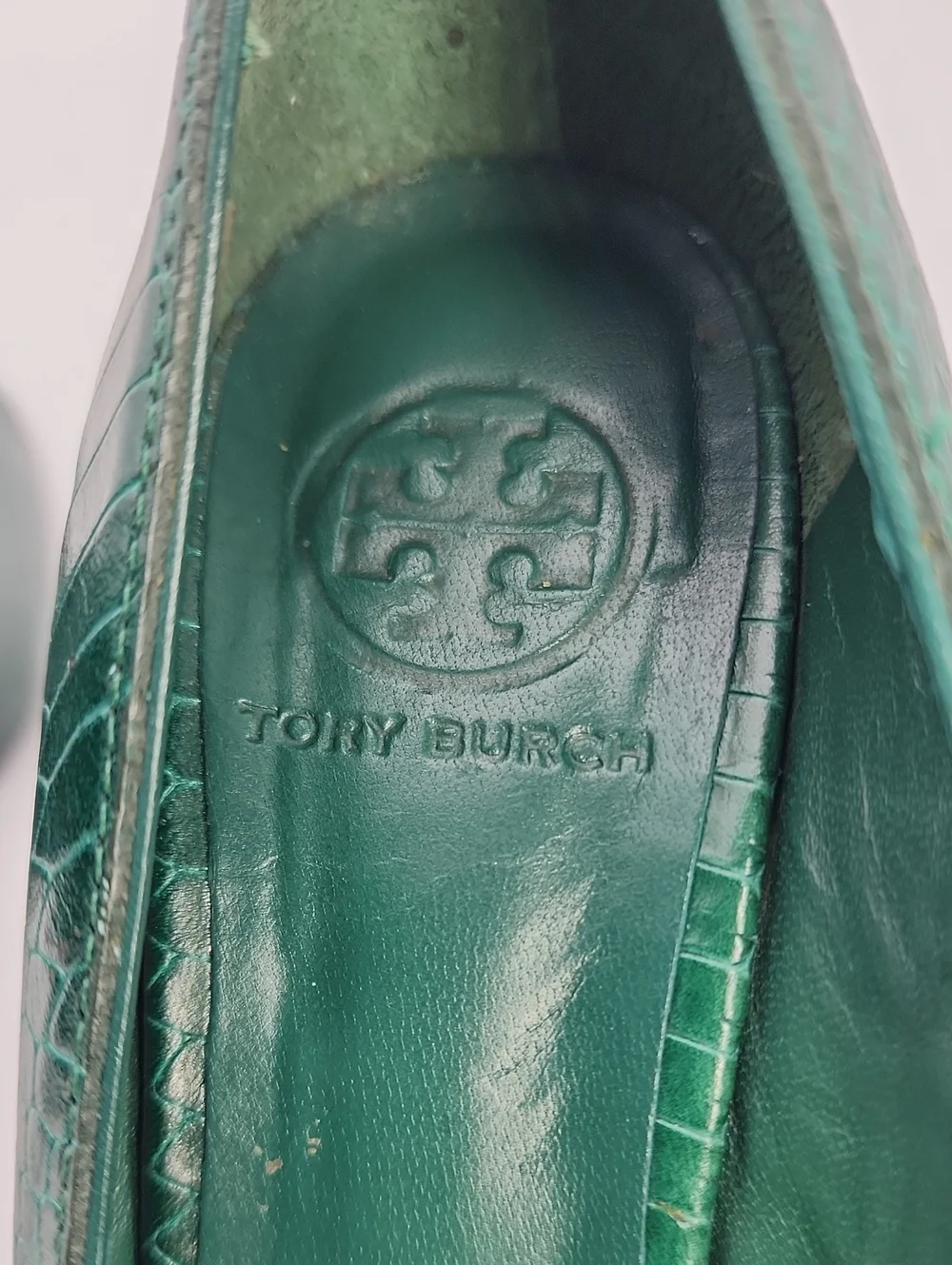 Tory Burch Emerald Green Snake-Embossed Leather Pumps - Size 6